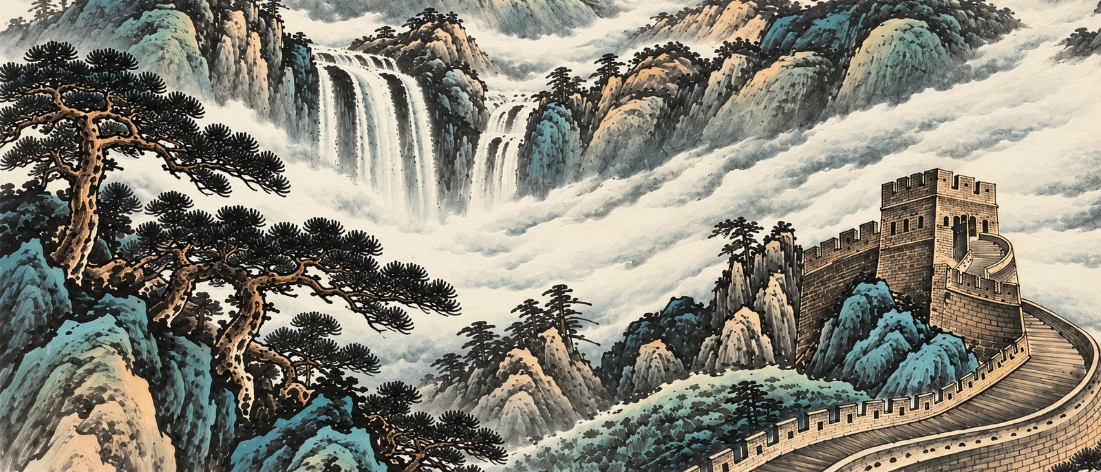 Tiger over the Great Wall | Panoramic Mountain and River Painting tiger painting view 4