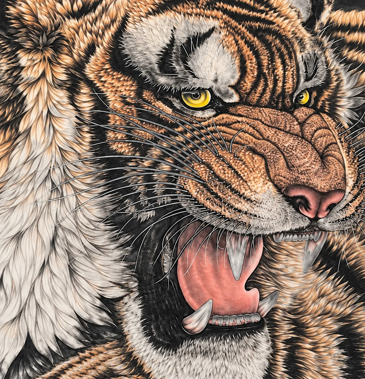 Tiger Raises the Wind | Over-the-Shoulder Roaring Tiger tiger painting view 7