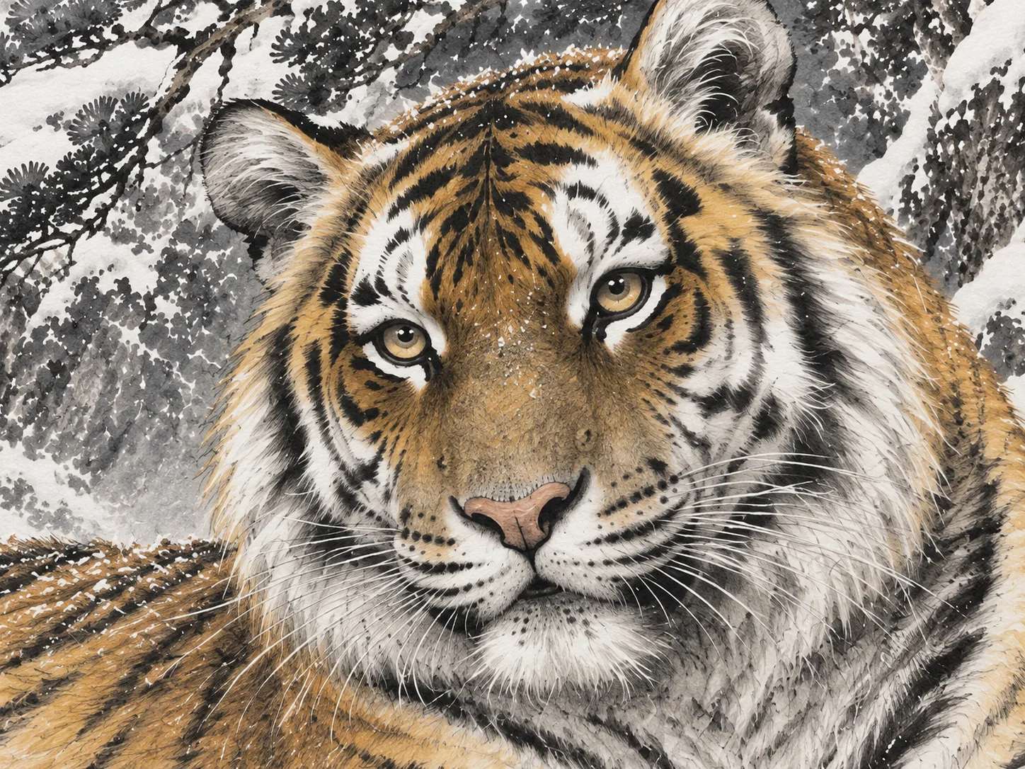 Tiger Resting in Snow | Snow Mountain Tiger Painting tiger painting view 6