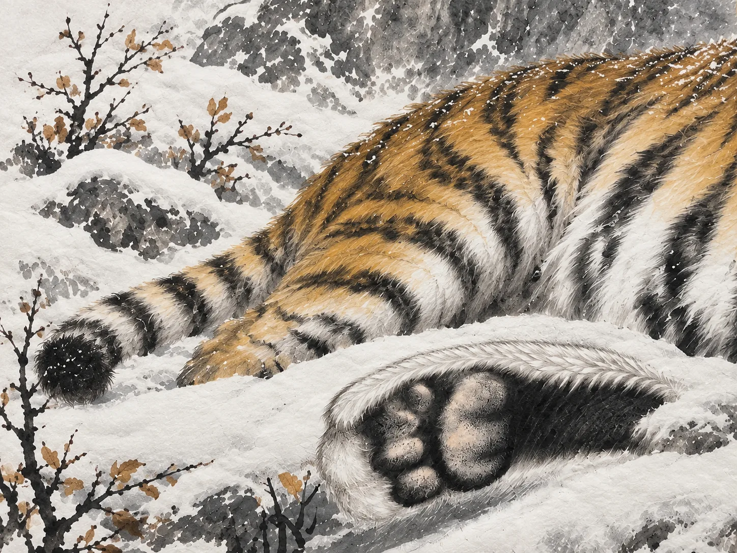 Tiger Resting in Snow | Snow Mountain Tiger Painting tiger painting view 7
