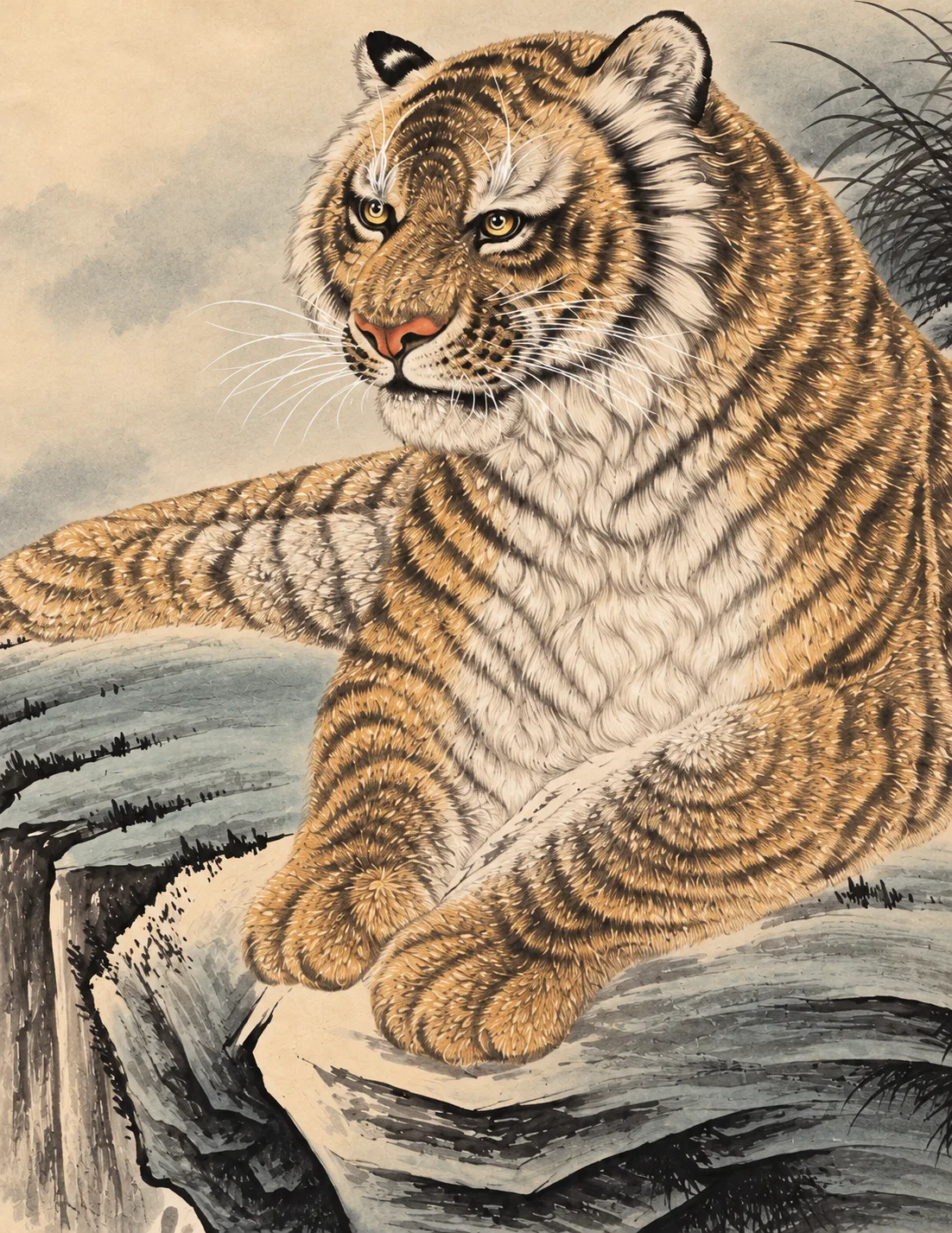 Tiger Resting on Blessed Ground | Moonlit Cliff Tiger Painting tiger painting view 8
