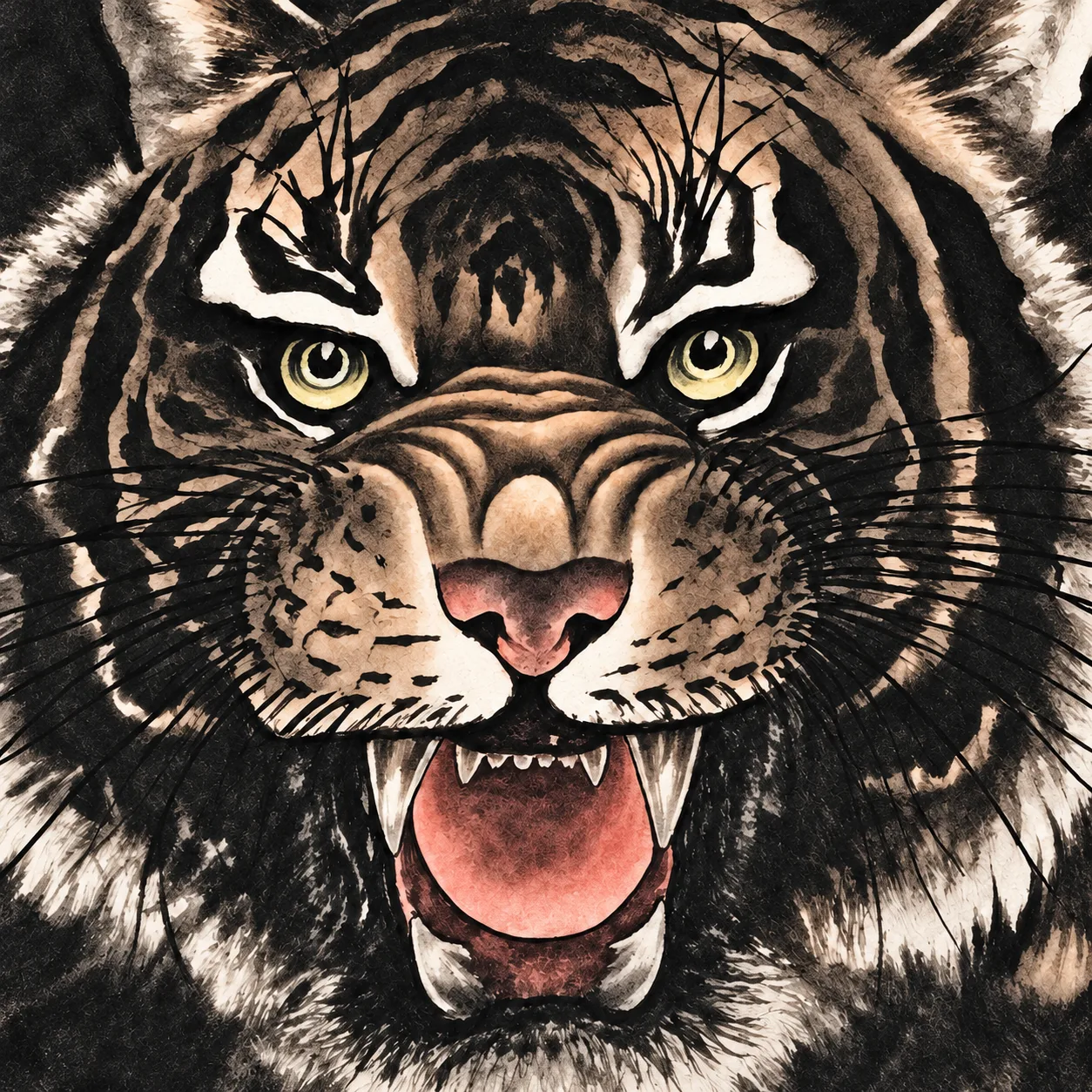 Tiger Roar Tondo | Round Ink Tiger Painting tiger painting view 7