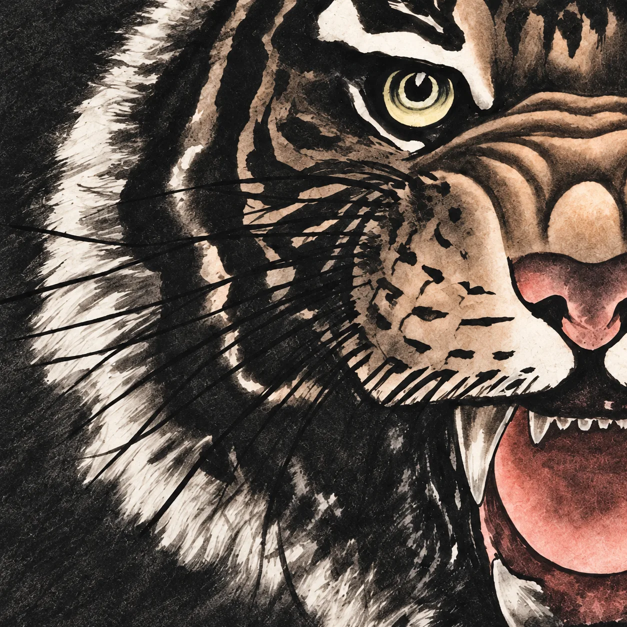 Tiger Roar Tondo | Round Ink Tiger Painting tiger painting view 8