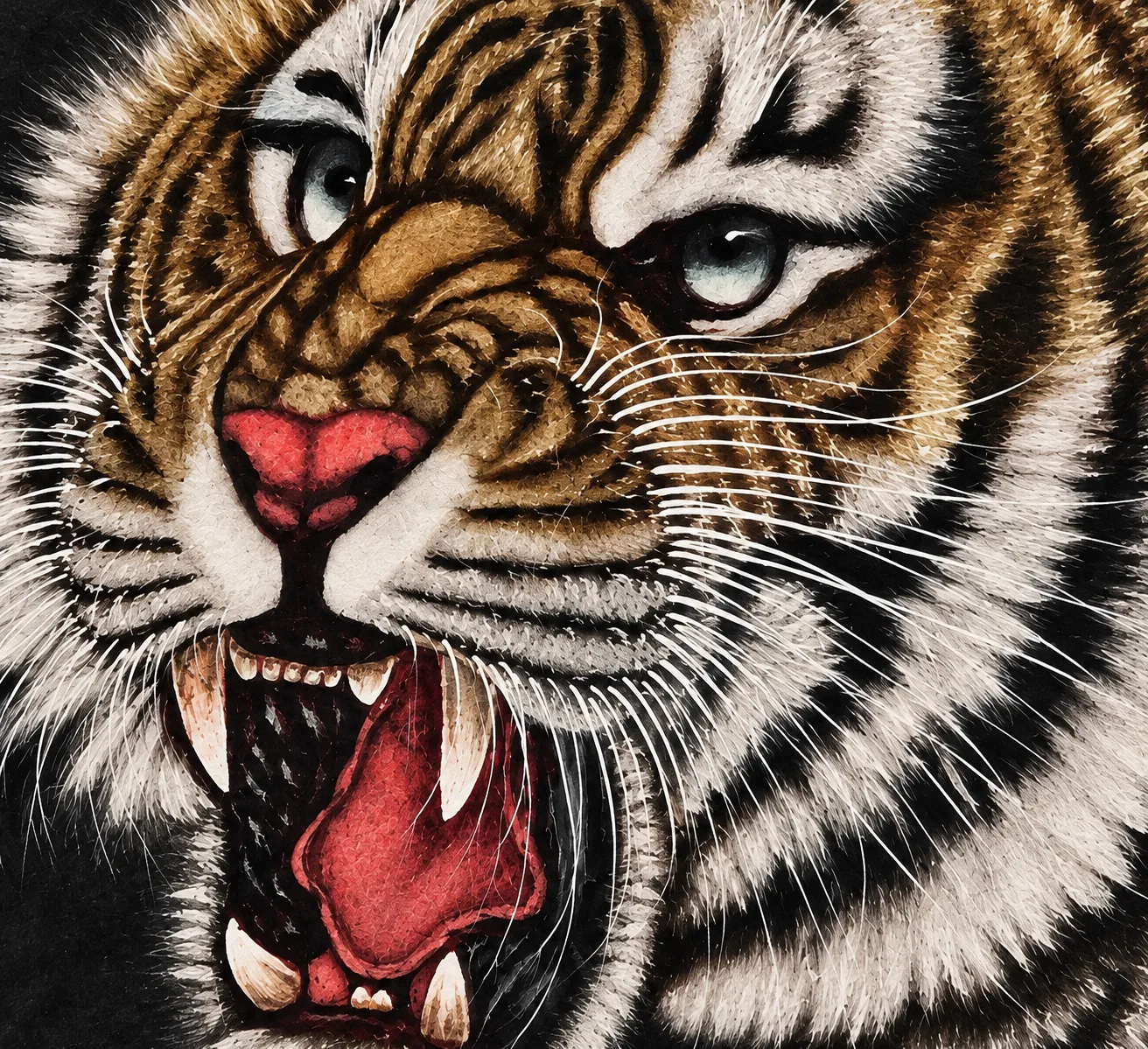 Tiger Roaring at Midnight | Gold-on-Black Chinese Painting tiger painting view 7
