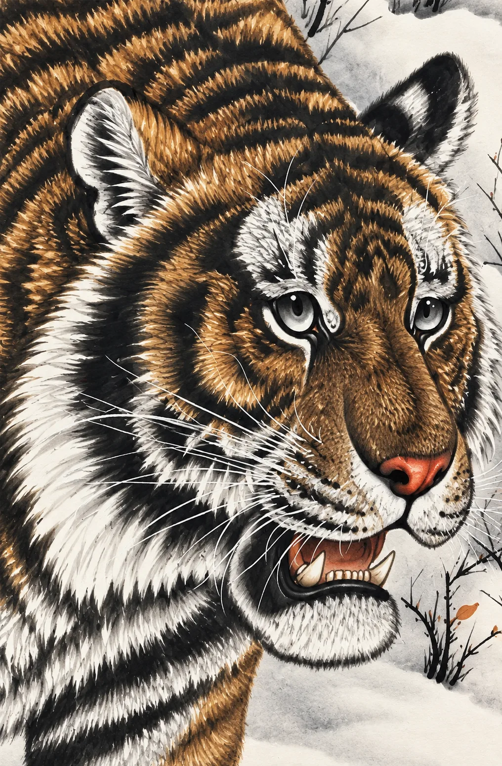 Tiger Striding Down the Snow | Winter Descent Painting tiger painting view 7