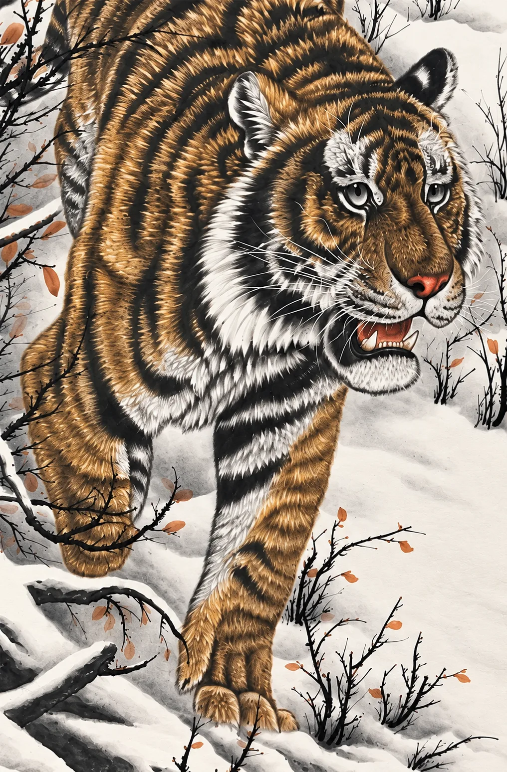 Tiger Striding Down the Snow | Winter Descent Painting tiger painting view 8