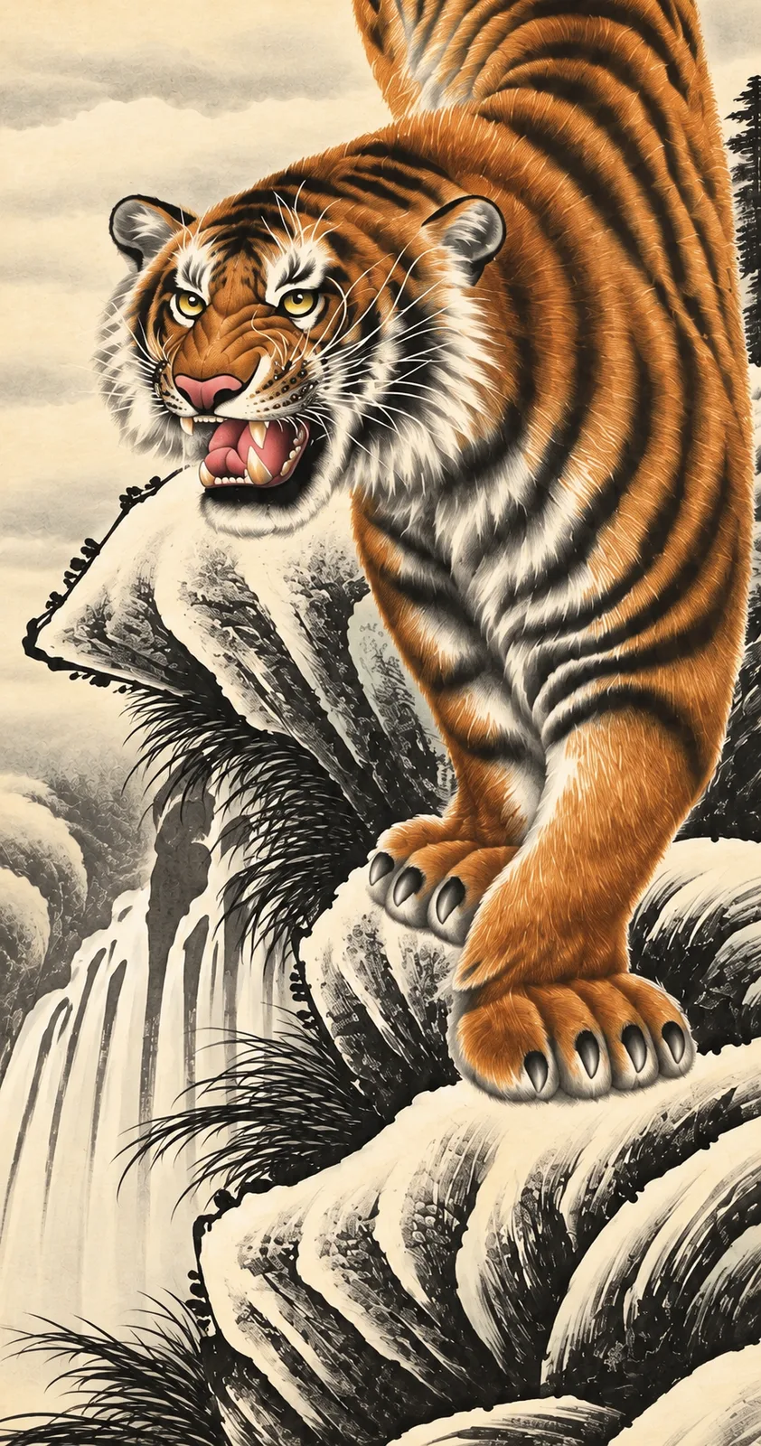 Tiger That Swallows the Rivers | Chinese Mountain Painting tiger painting view 8