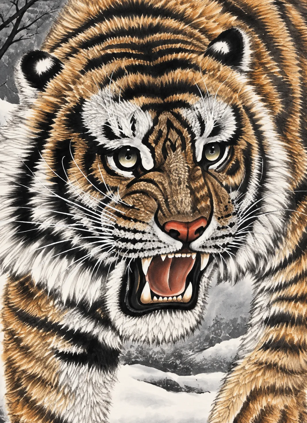Tiger Unafraid of Snow | Chinese Winter Painting tiger painting view 7