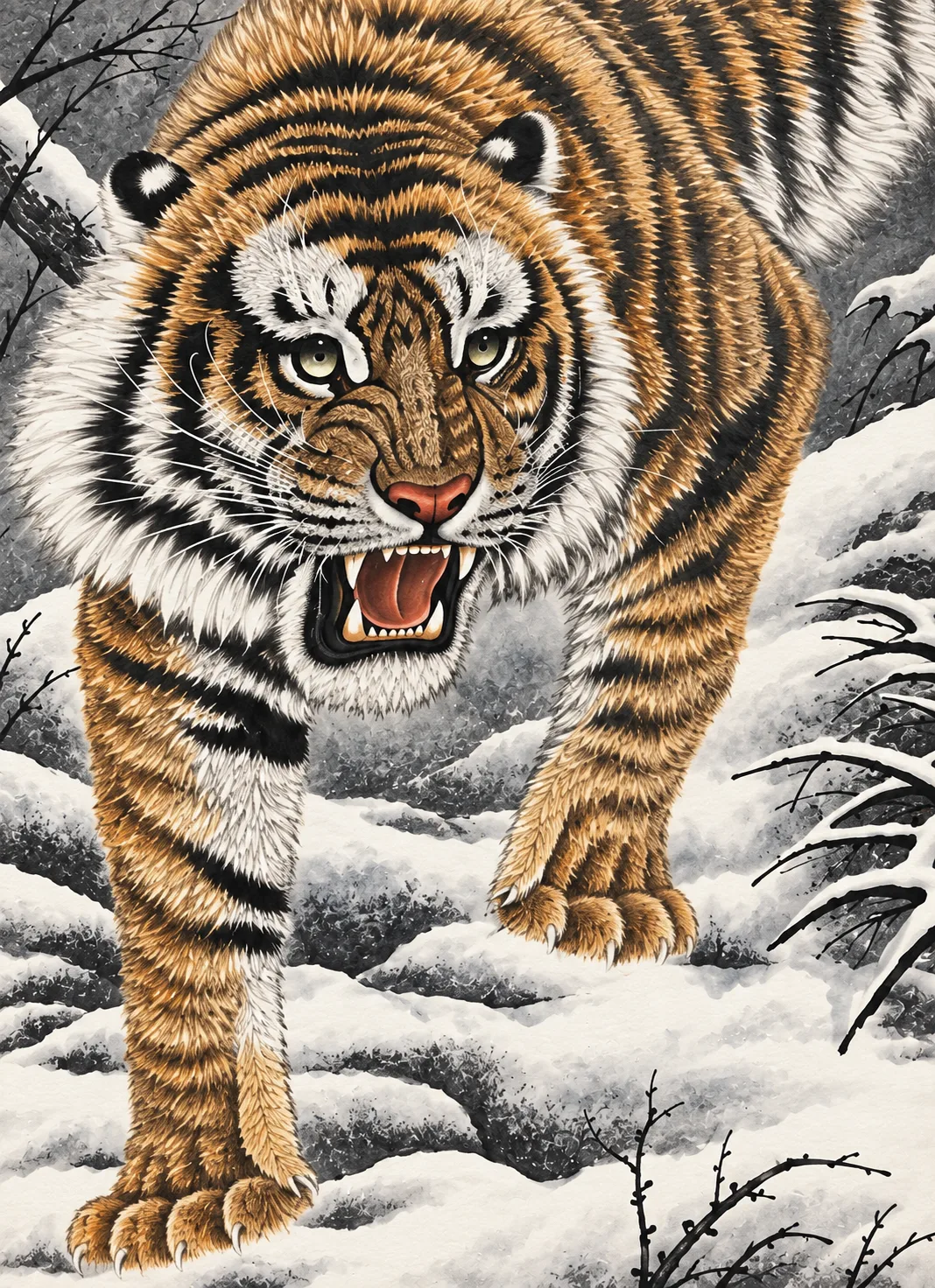 Tiger Unafraid of Snow | Chinese Winter Painting tiger painting view 8