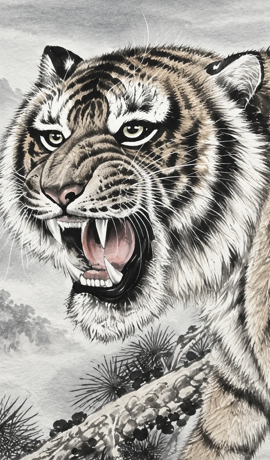 Tiger under the Full Moon | Chinese Night Painting tiger painting view 7