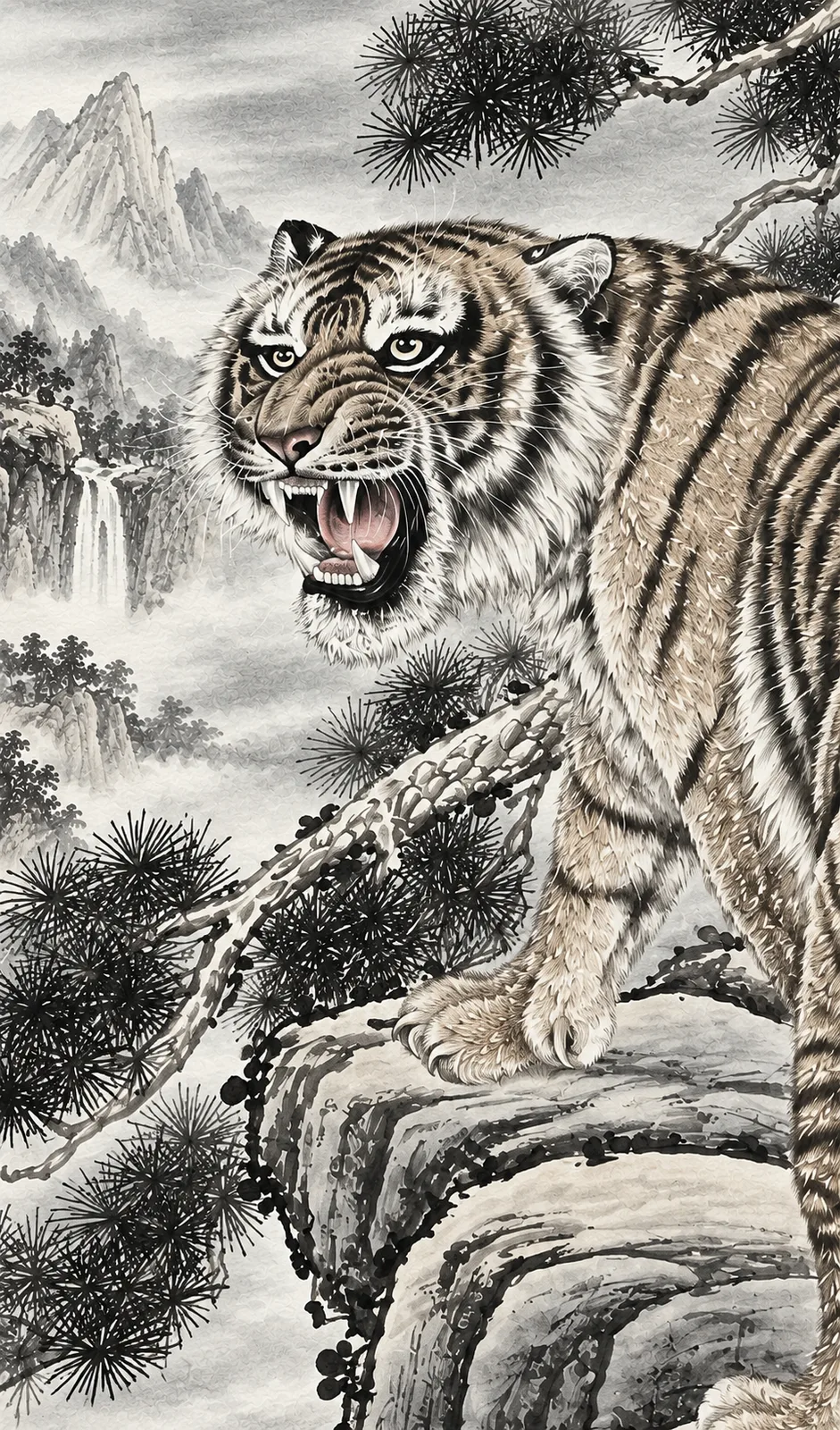 Tiger under the Full Moon | Chinese Night Painting tiger painting view 8
