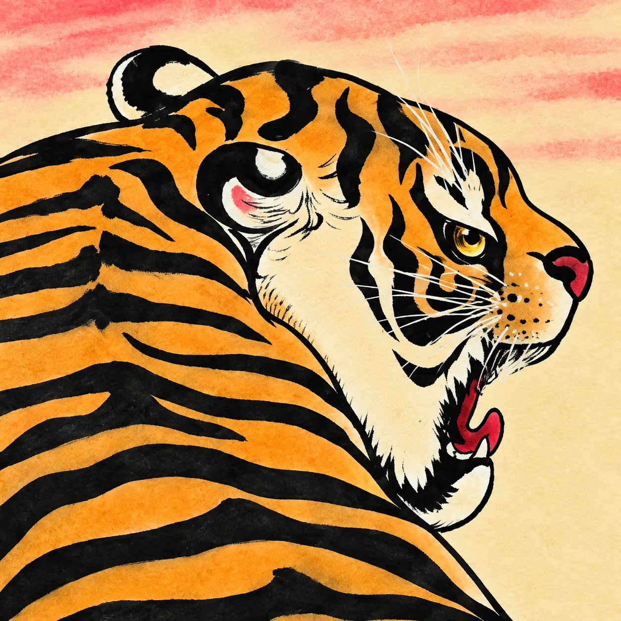 Tiger Watching the Rising Sun | Round Fan Chinese Painting tiger painting view 6