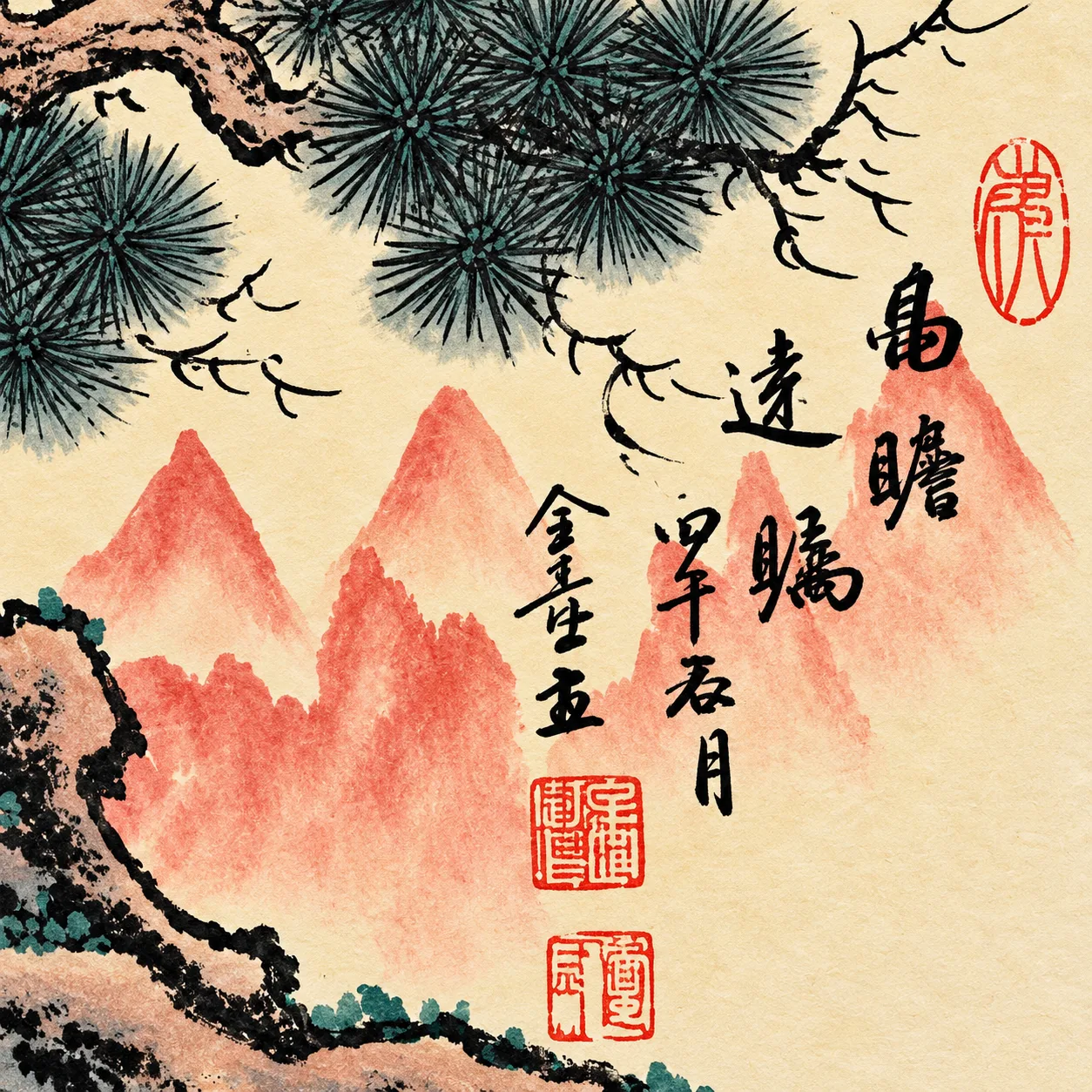 Tiger Watching the Rising Sun | Round Fan Chinese Painting tiger painting view 8