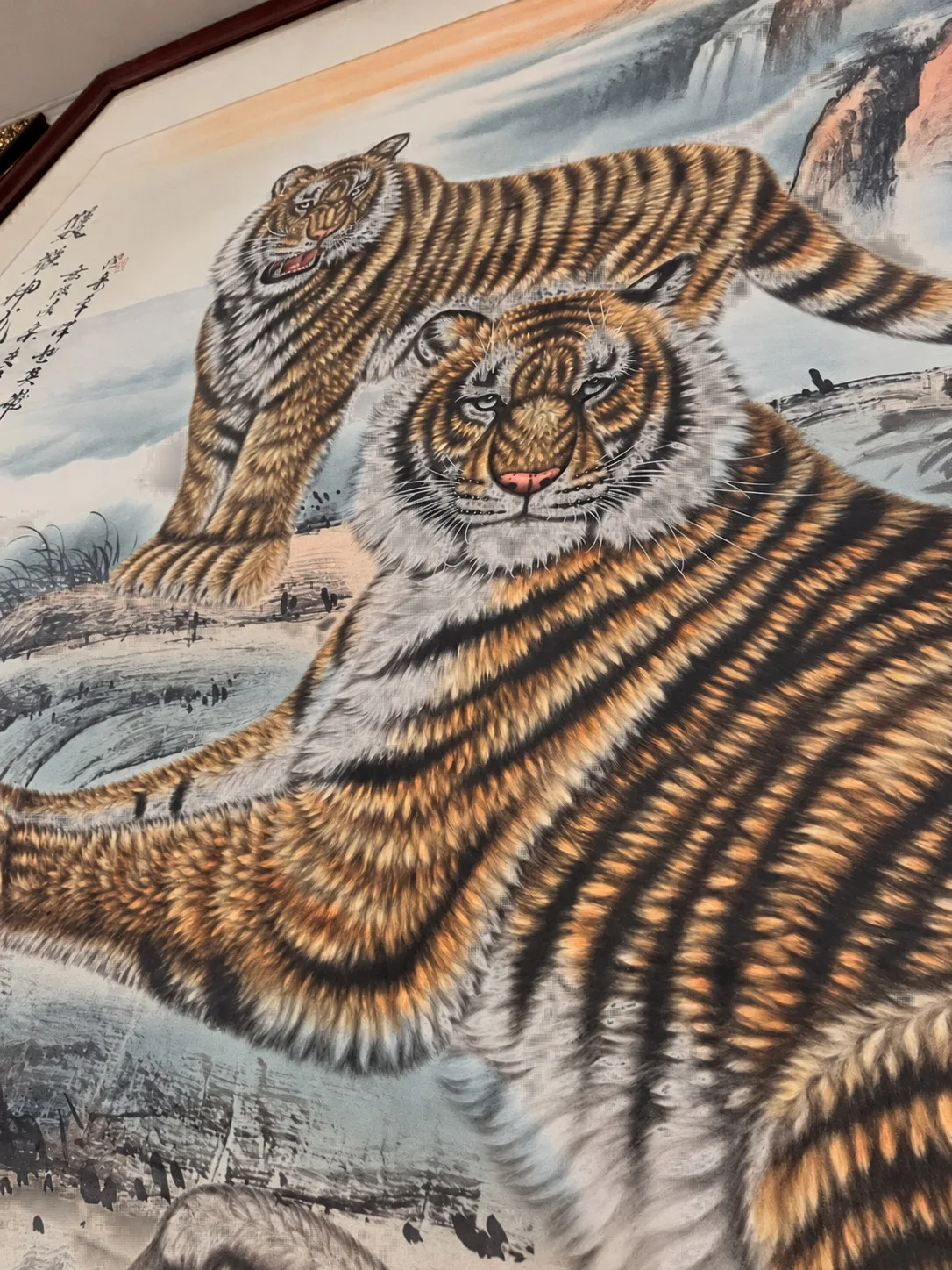 Tigers in the Snowy Woods | Winter Mountain Tiger Duo tiger painting view 6
