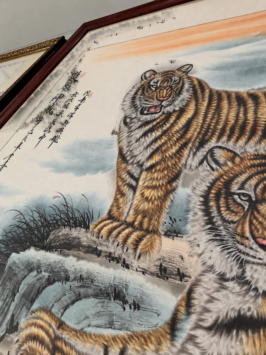 Twin Tigers above the Waterfall | Chinese Landscape Painting tiger painting view 7