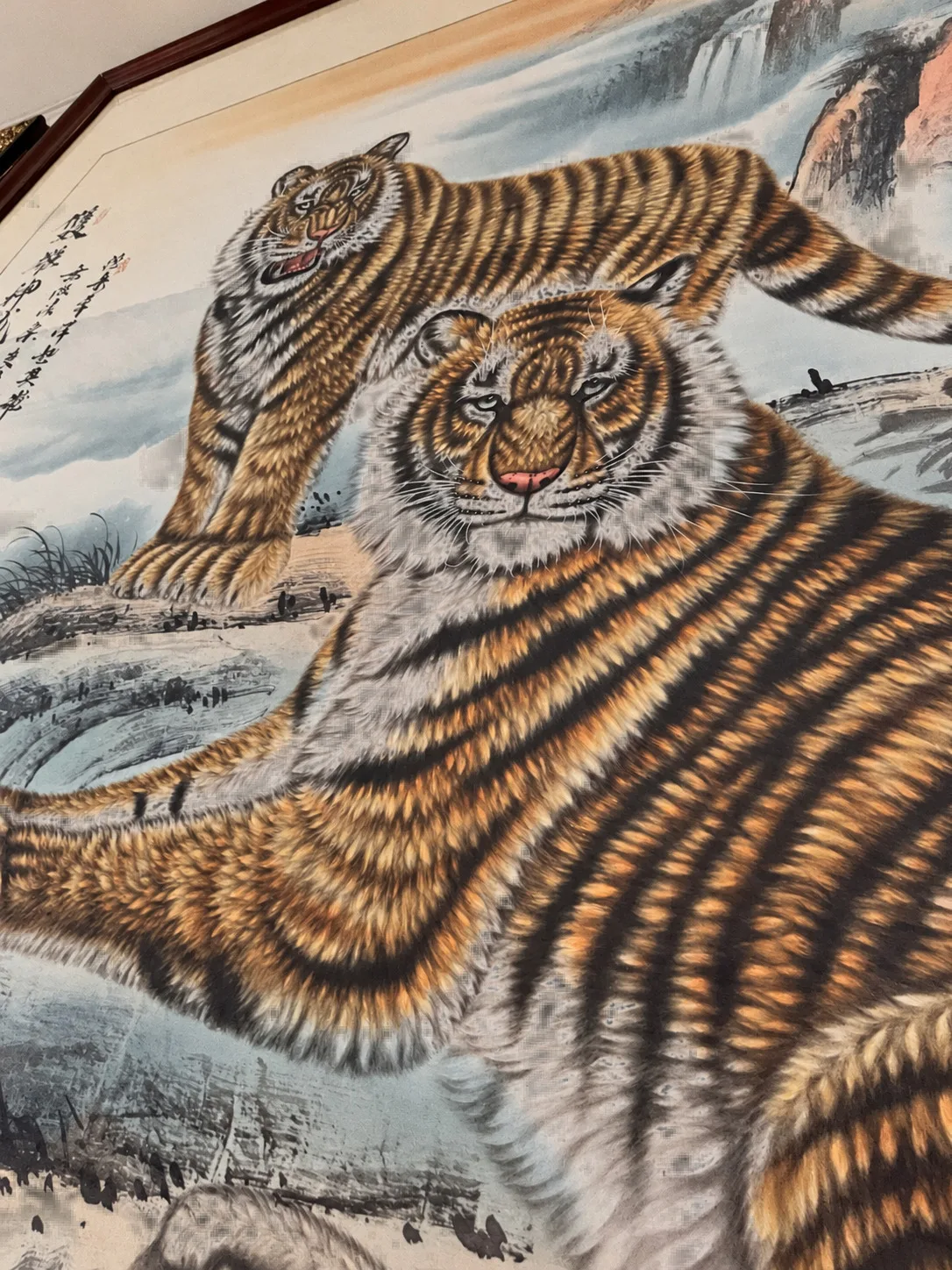 Twin Tigers above the Waterfall | Chinese Landscape Painting tiger painting view 9