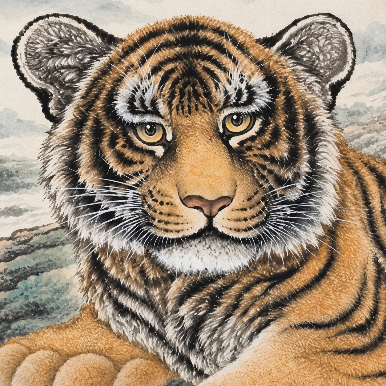 Two Tigers in the Autumn Grove | Chinese Painting tiger painting view 7