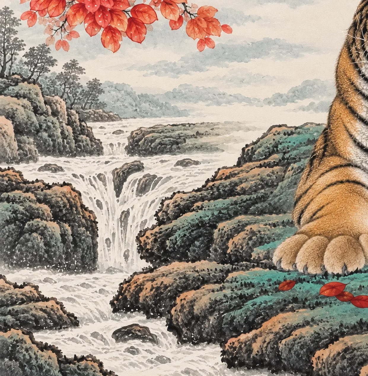 Two Tigers in the Autumn Grove | Chinese Painting tiger painting view 8