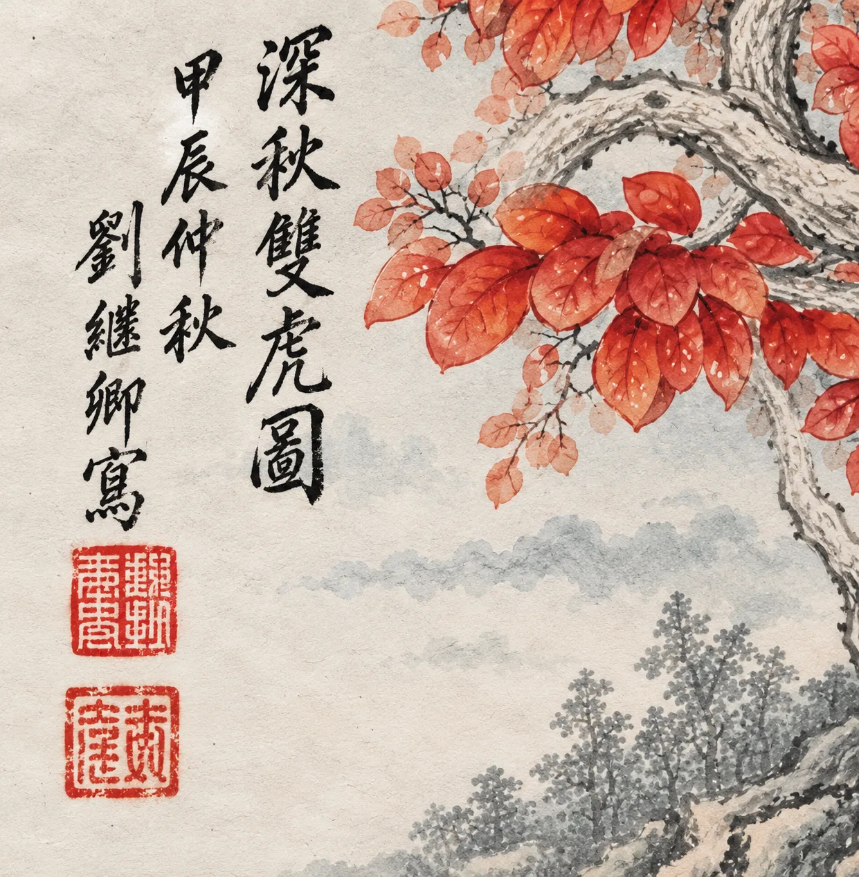 Two Tigers in the Autumn Grove | Chinese Painting tiger painting view 9