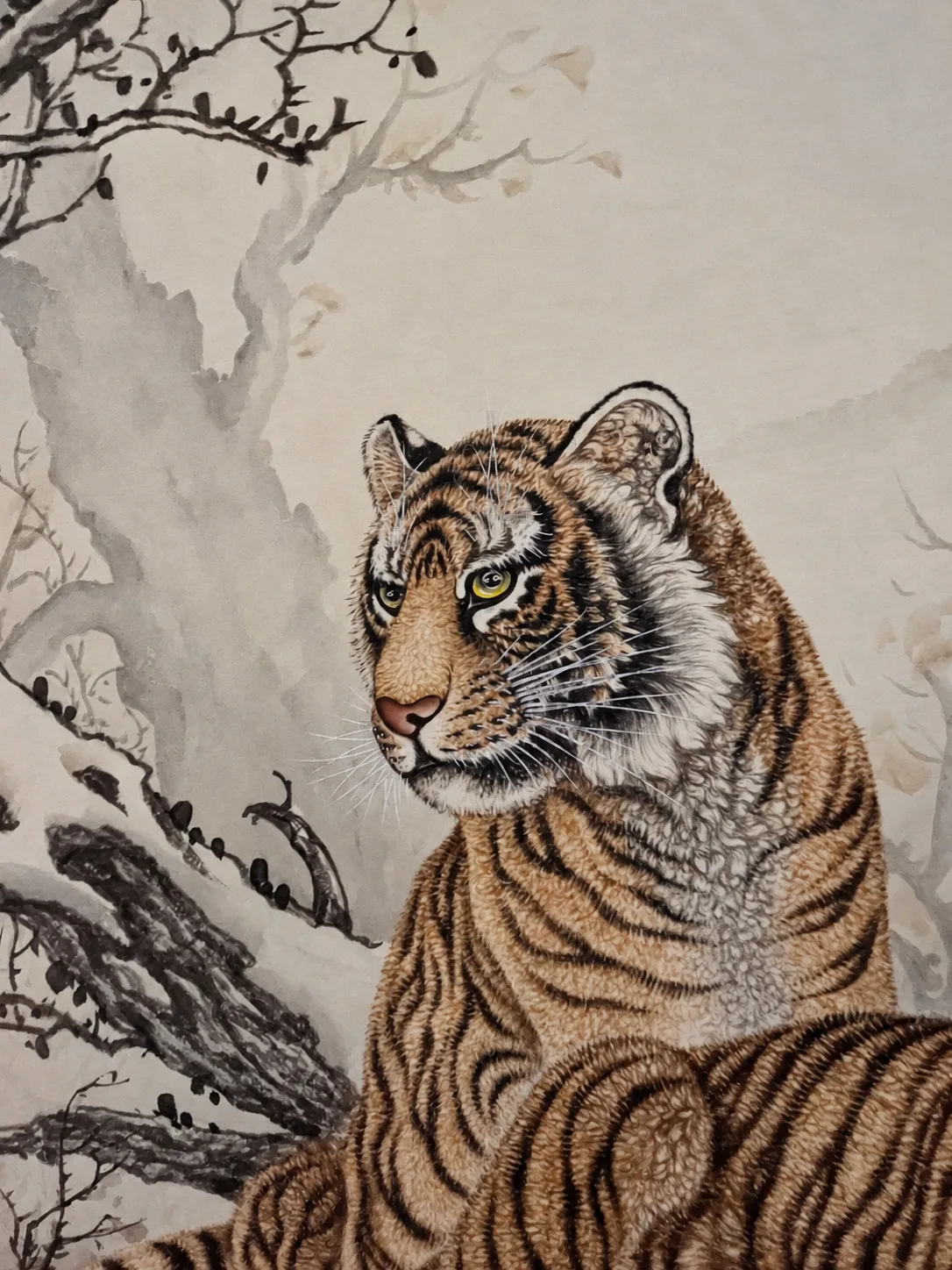 Two Tigers in Winter Snow | Chinese Gongbi Tiger Painting tiger painting view 4