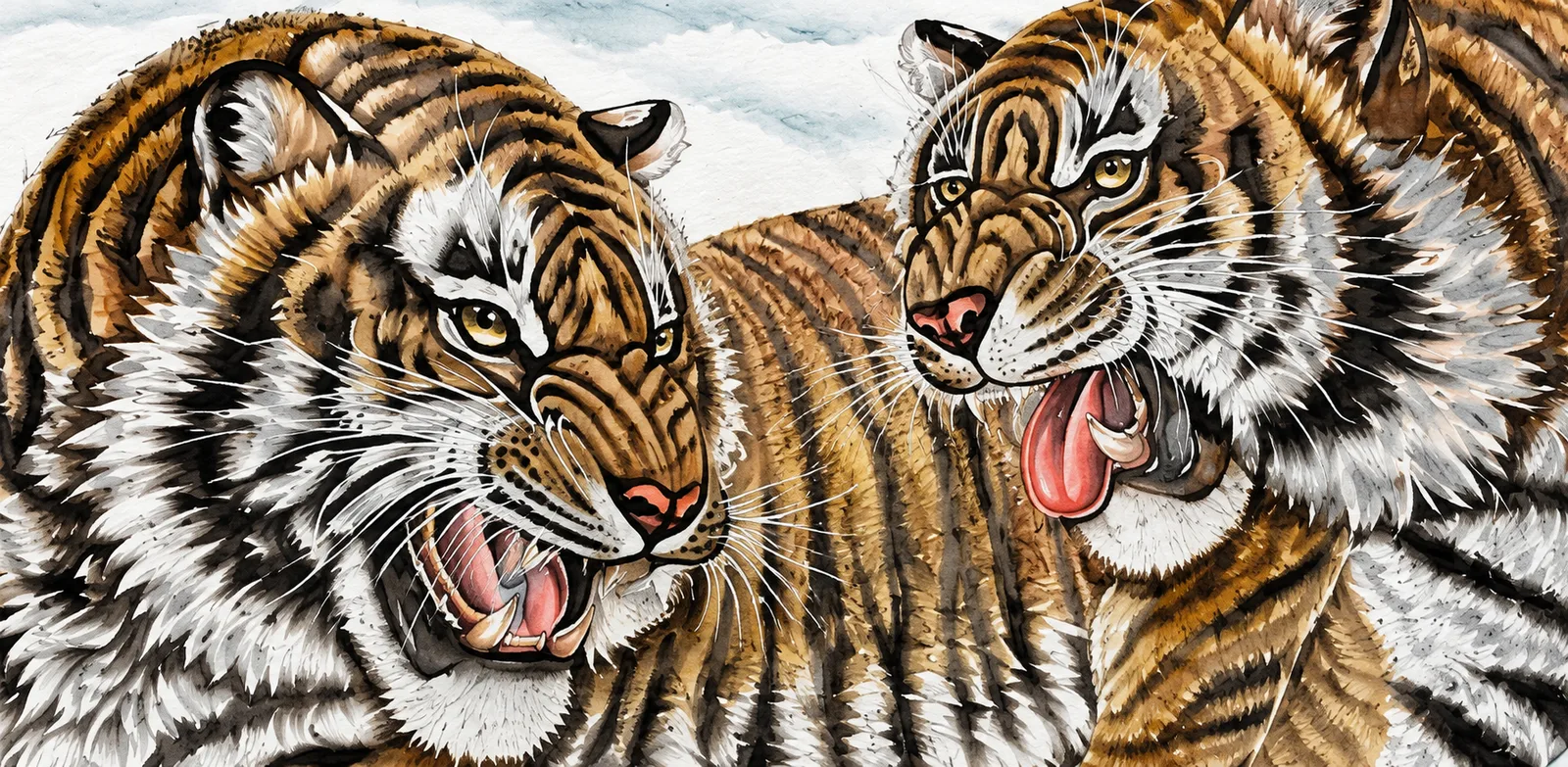 Two Tigers on the Misty Cliff | Chinese Tiger Painting tiger painting view 7