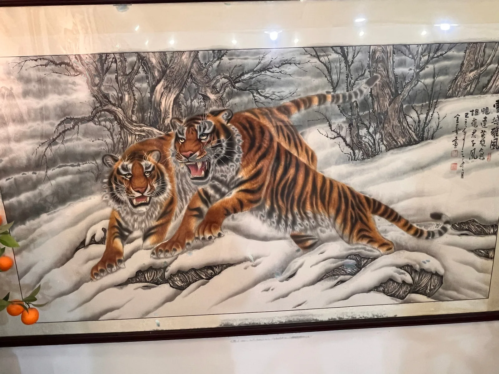 Two Tigers on the Snow Ridge | Winter Ink Tiger Duo tiger painting view 6