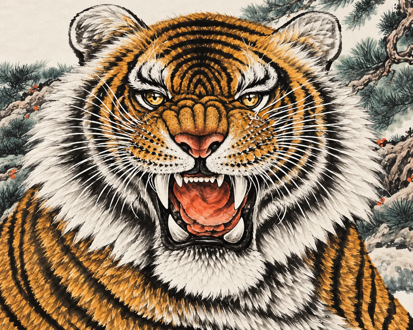 Vast Righteous Spirit | Chinese Tiger Landscape Scroll tiger painting view 7
