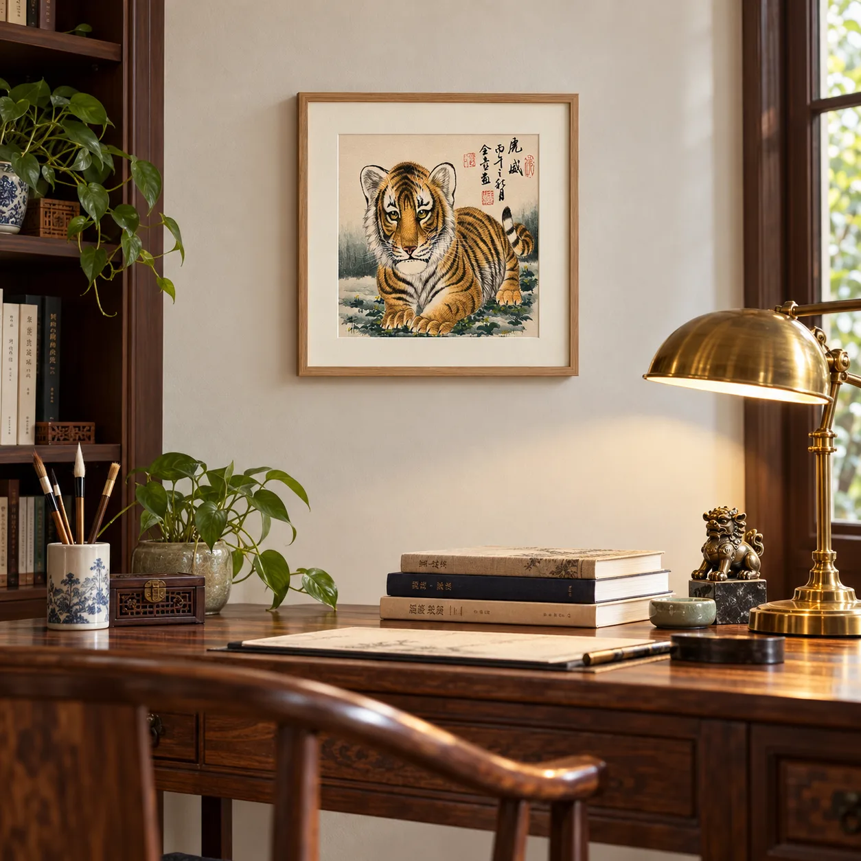 Prowling Tiger in the Meadow | Chinese Tiger Cub Painting tiger painting view 3