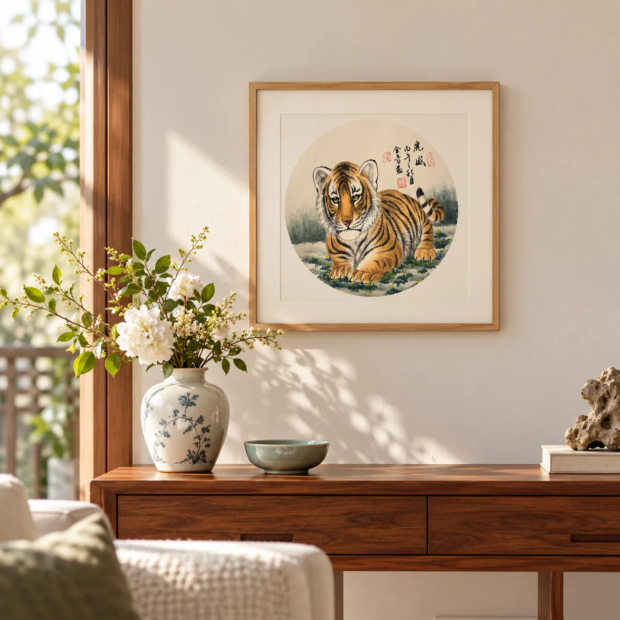 Prowling Tiger in the Meadow | Chinese Tiger Cub Painting tiger painting view 4