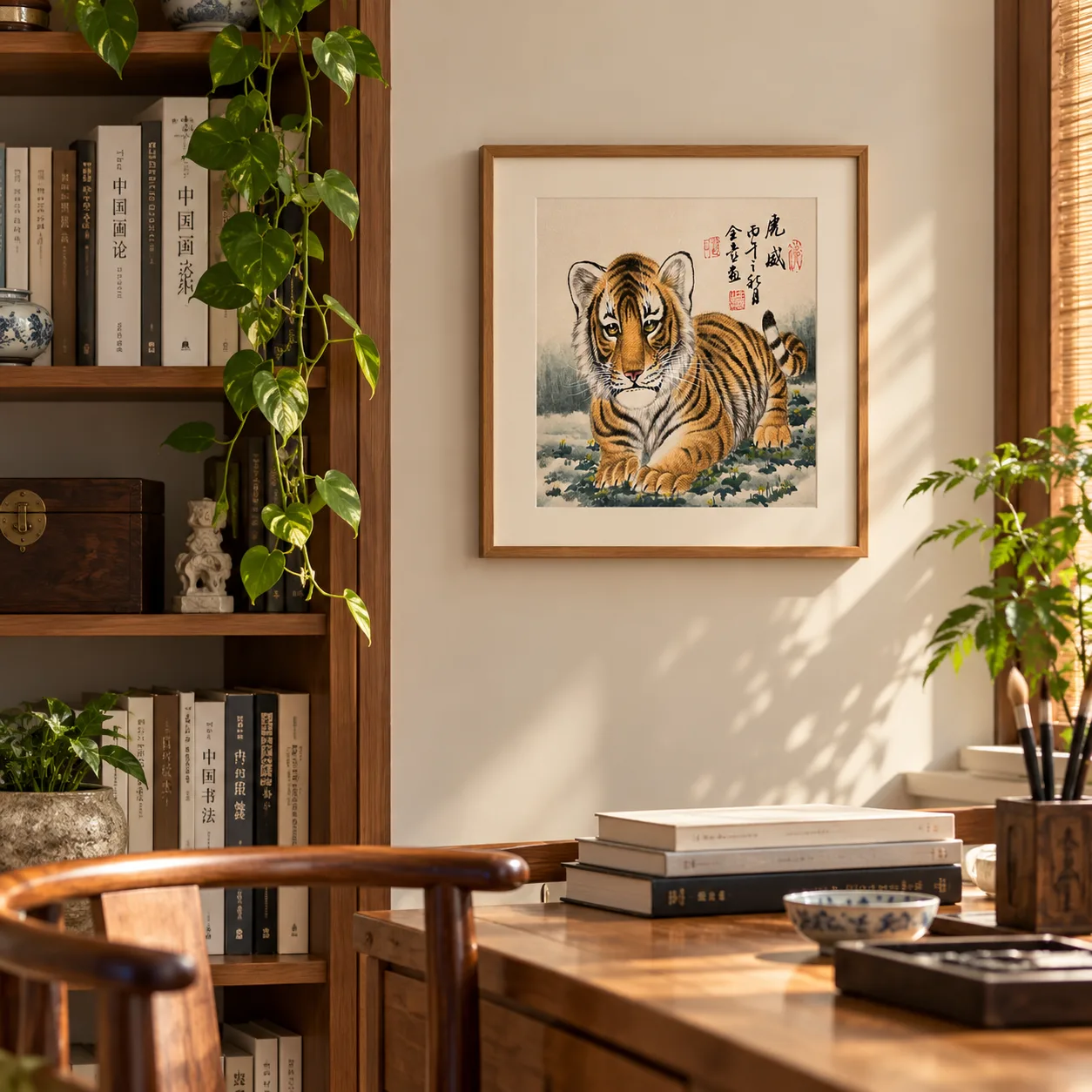 Prowling Tiger in the Meadow | Chinese Tiger Cub Painting tiger painting view 5