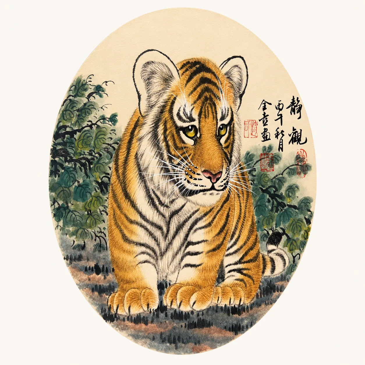 Quiet Observation | Chinese Tiger Cub Among Shrubs
