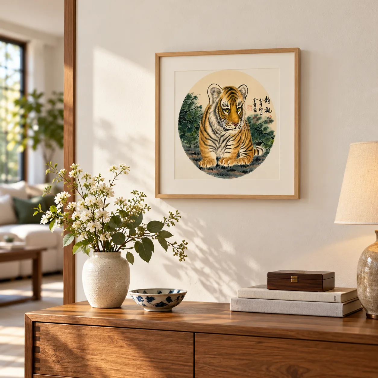 Quiet Observation | Chinese Tiger Cub Among Shrubs tiger painting view 3