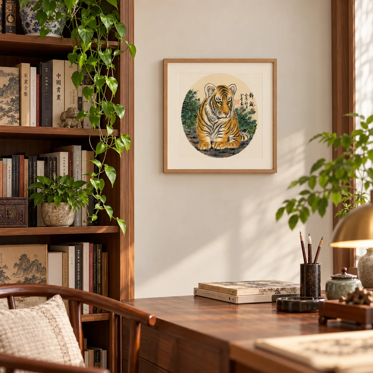 Quiet Observation | Chinese Tiger Cub Among Shrubs tiger painting view 4