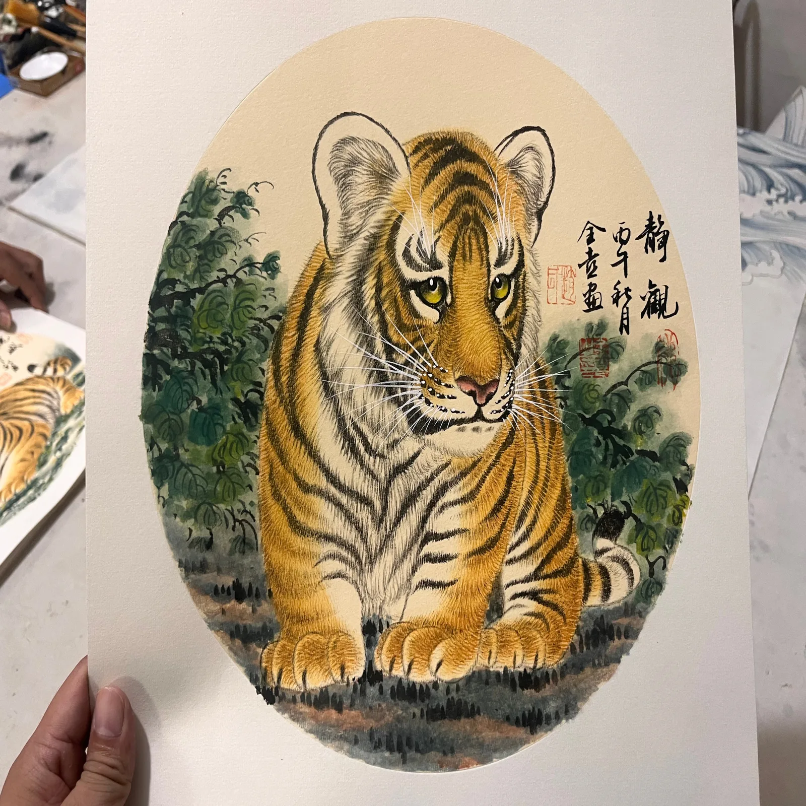 Quiet Observation | Chinese Tiger Cub Among Shrubs tiger painting view 2