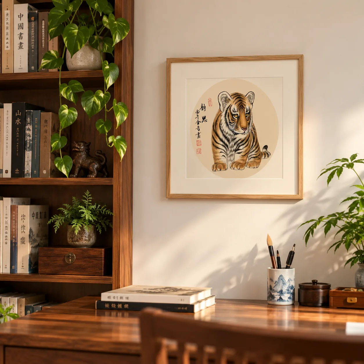 Quiet Thoughts | Chinese Tiger Cub in Repose tiger painting view 4