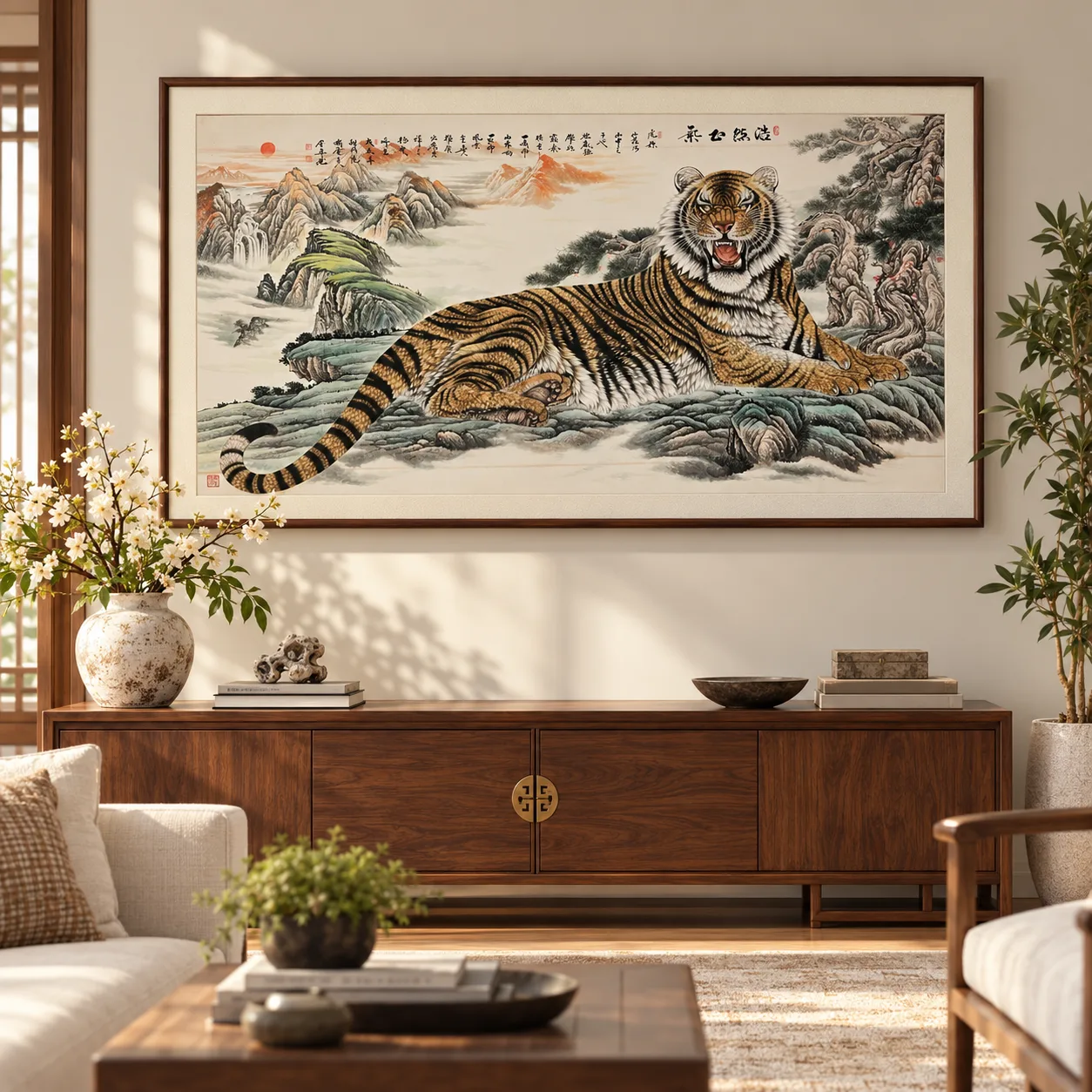 Reclining Tiger in the Mountains | Chinese Landscape Painting tiger painting view 7