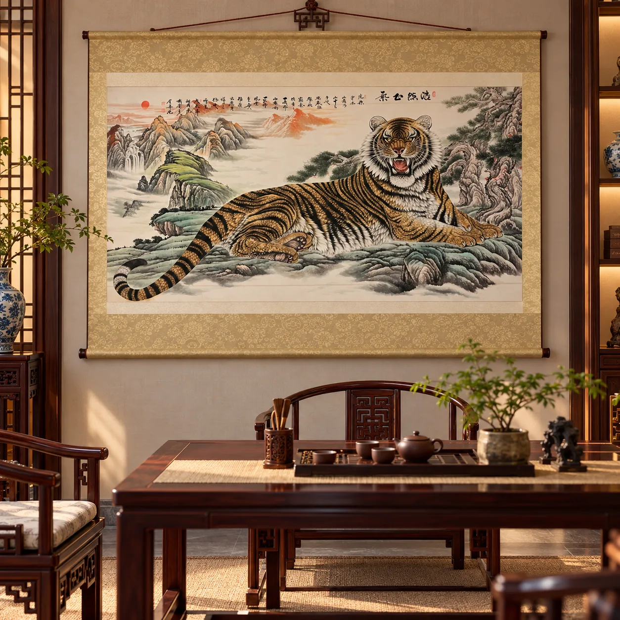 Reclining Tiger in the Mountains | Chinese Landscape Painting tiger painting view 8