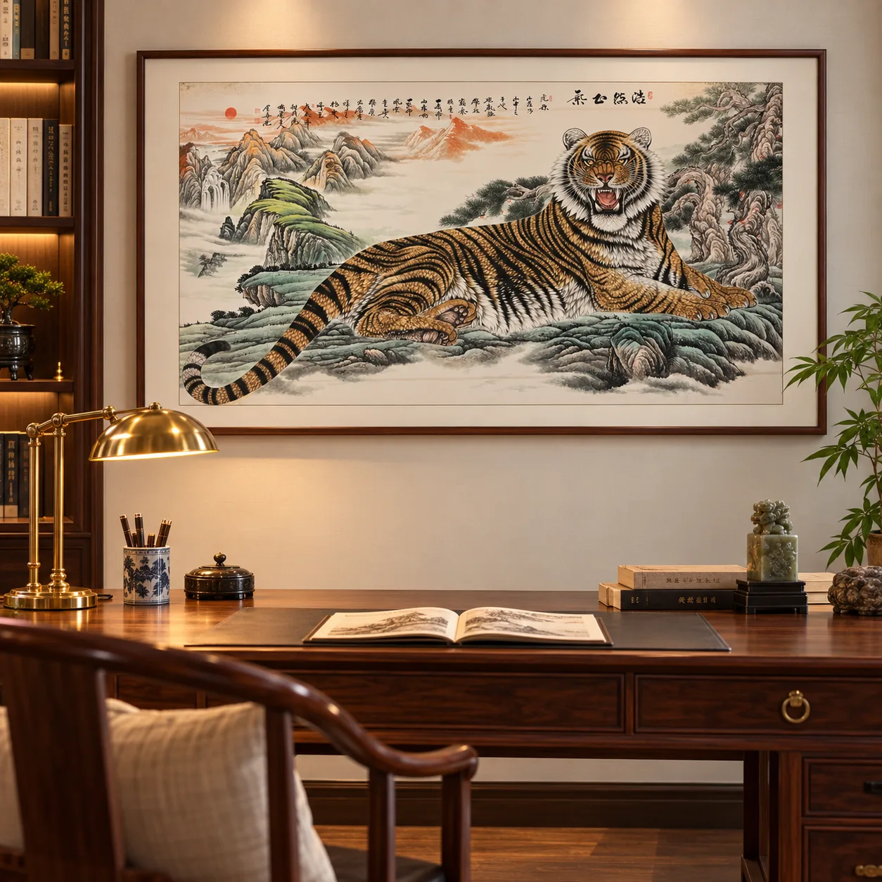 Reclining Tiger in the Mountains | Chinese Landscape Painting tiger painting view 9
