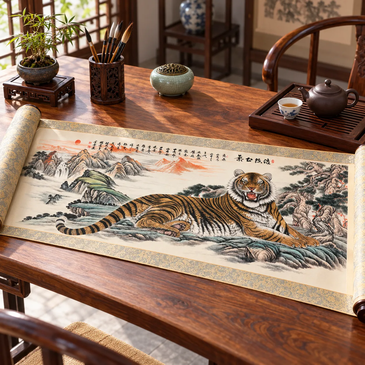 Reclining Tiger in the Mountains | Chinese Landscape Painting tiger painting view 3