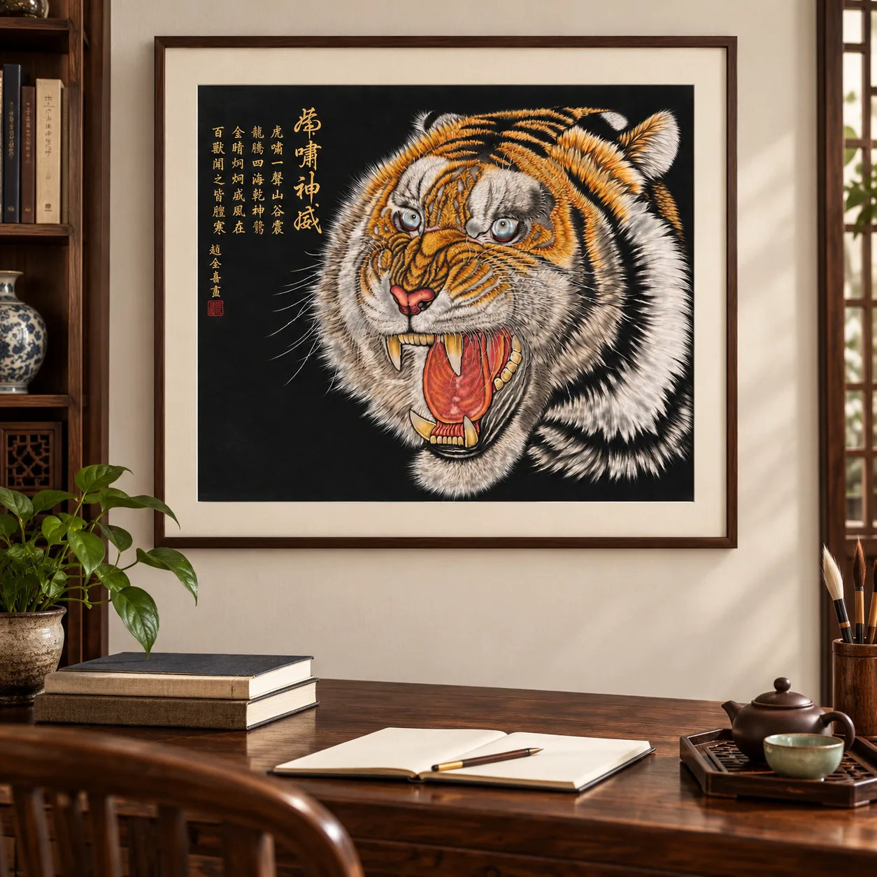 Roar of Divine Might | Front-Facing Tiger Head tiger painting view 15