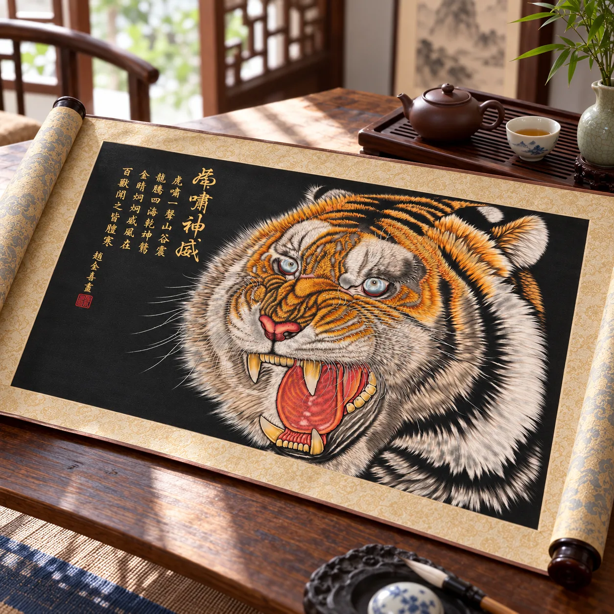 Roar of Divine Might | Front-Facing Tiger Head tiger painting view 6