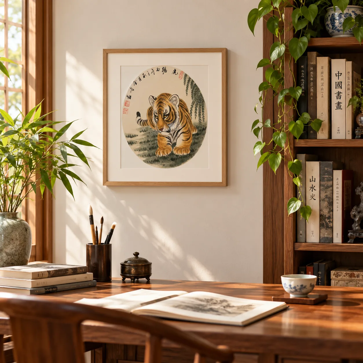 Roar of the Mountain Forest | Round-Fan Chinese Tiger Painting tiger painting view 3