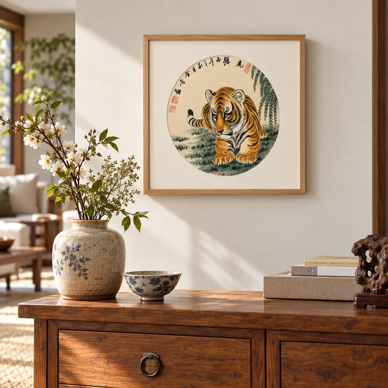 Roar of the Mountain Forest | Round-Fan Chinese Tiger Painting tiger painting view 5