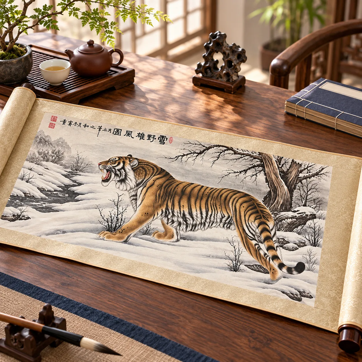 Roaring Snowfield Tiger | Winter Chinese Painting tiger painting view 2