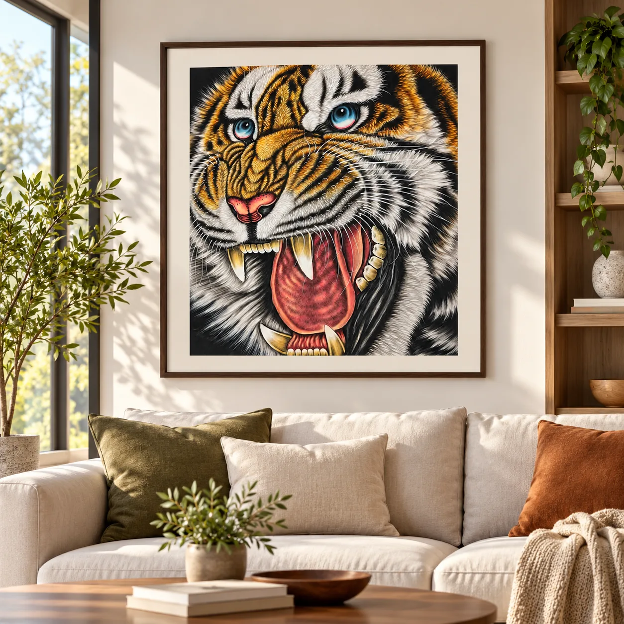 Roaring Tiger | Bold Ink and Colour Tiger Portrait tiger painting view 7