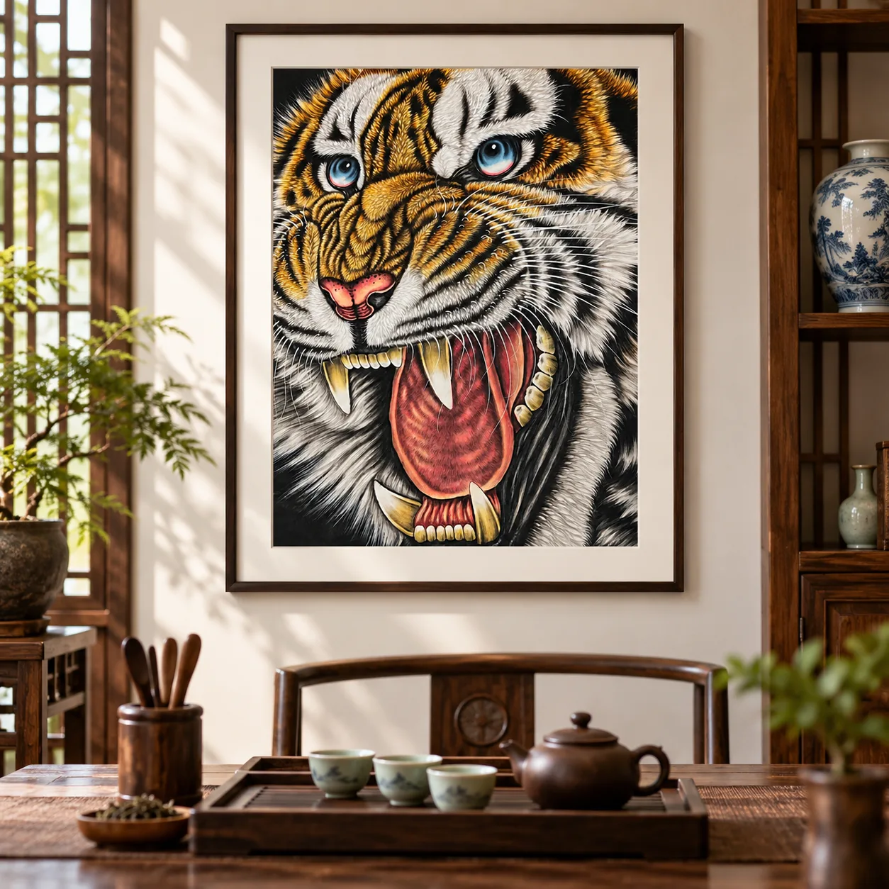 Roaring Tiger | Bold Ink and Colour Tiger Portrait tiger painting view 8