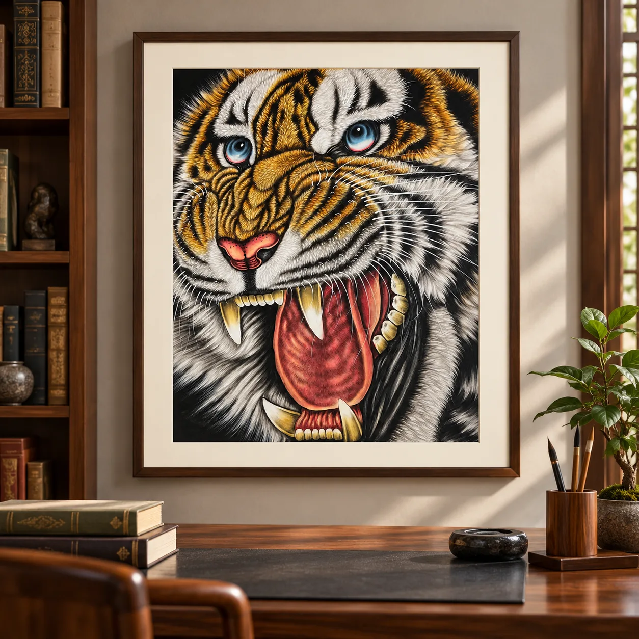 Roaring Tiger | Bold Ink and Colour Tiger Portrait tiger painting view 9