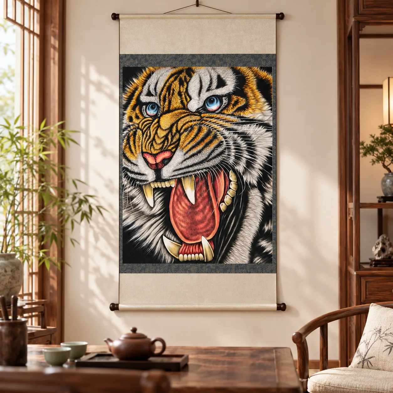 Roaring Tiger | Bold Ink and Colour Tiger Portrait tiger painting view 3