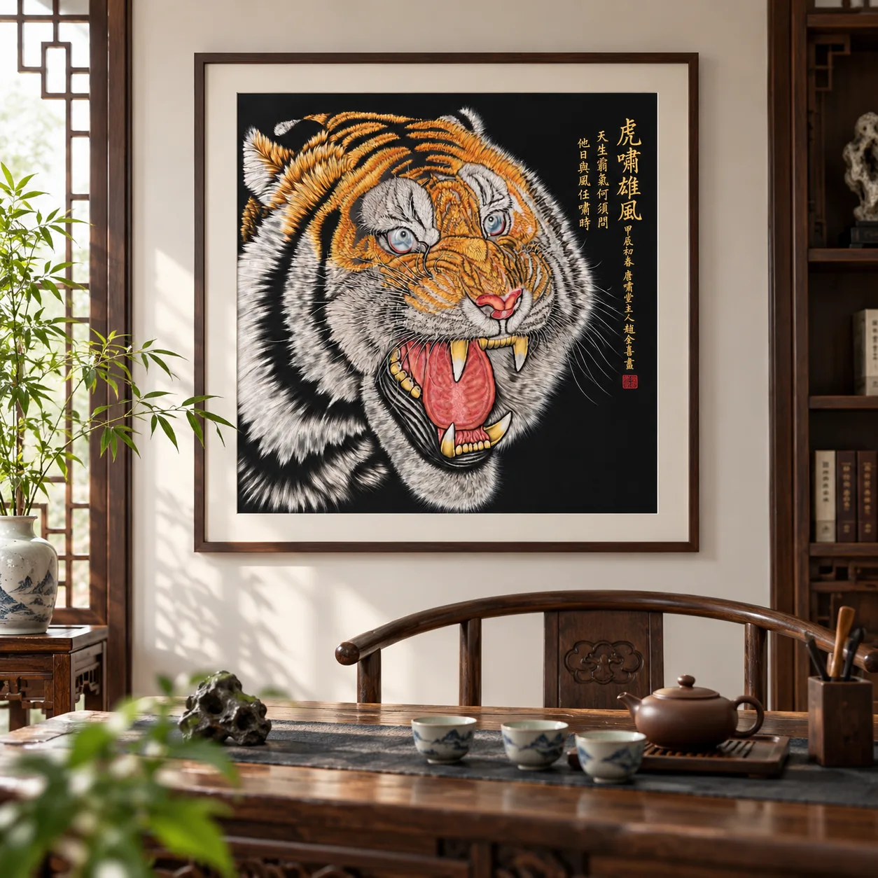 Roaring Tiger on Black | Chinese Ink Tiger Painting tiger painting view 8