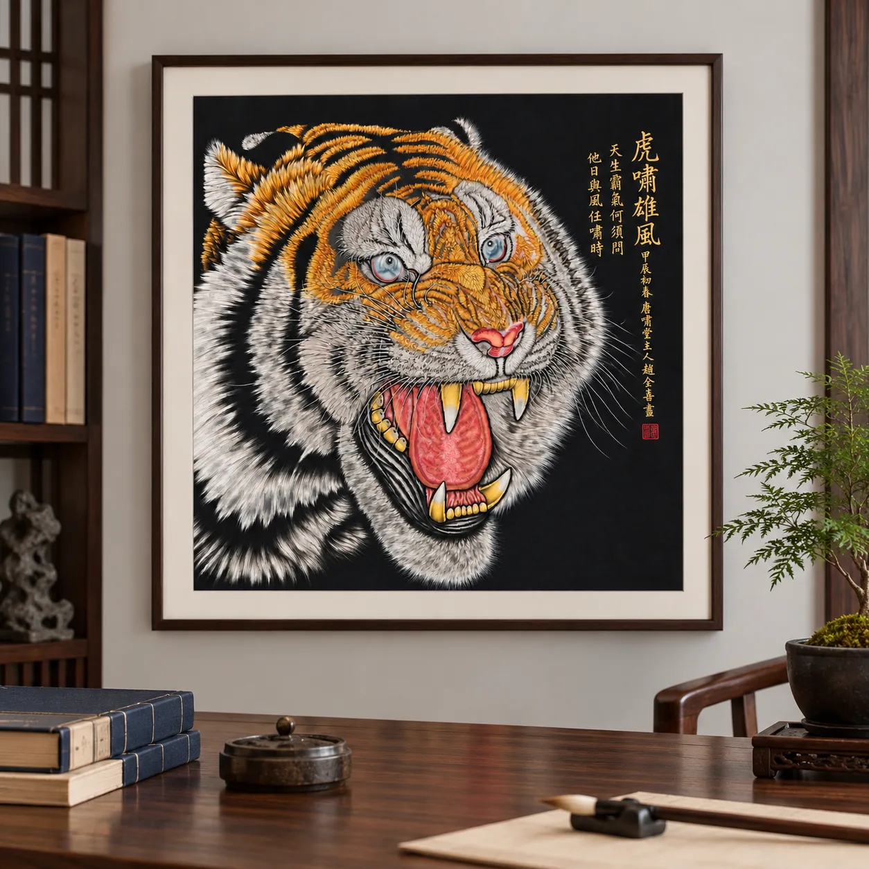 Roaring Tiger on Black | Chinese Ink Tiger Painting tiger painting view 9